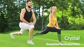  Presentation with exercise - Slide deck with bended knees - young sporty couple doing exercise background and a seafoam green colored foreground