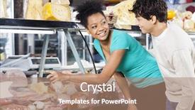  Presentation with cabinet - PPT layouts featuring bending glass - couple choosing product from display background and a coral colored foreground