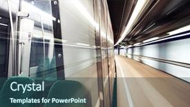 Presentation with speed - PPT layouts featuring bending glass - empty train arriving at speed background and a  colored foreground