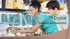  Presentation with product - Slides enhanced with bending glass - multiethnic couple choosing product background and a seafoam green colored foreground