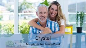  Presentation with restaurant - Slide deck featuring bending glass - portrait of happy woman embracing background and a  colored foreground