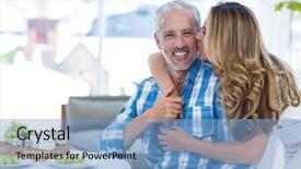  Presentation with restaurant - Slide set featuring bending glass - woman kissing husband by table background and a light blue colored foreground