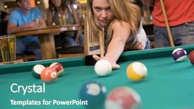  Presentation with young children playing - Presentation having bending glass - young woman playing pool background and a teal colored foreground