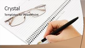  Presentation with fountain pen - PPT theme consisting of beneficiaries - fountain pen and a document background and a  colored foreground