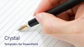  Presentation with fountain pen - Cool new slide deck with beneficiaries - fountain pen and a document backdrop and a sky blue colored foreground