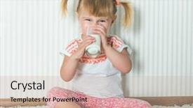  Presentation with soy milk drink and tofu - PPT layouts having benefit eating breakfast - 2-year-old girl drink the milk background and a  colored foreground