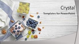  Presentation with benefit - Slide deck having benefit eating breakfast - dessert with quinoa and blueberries background and a white colored foreground