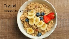  Presentation with benefit - Beautiful PPT theme featuring benefit eating breakfast - plate with tasty quinoa backdrop and a gold colored foreground