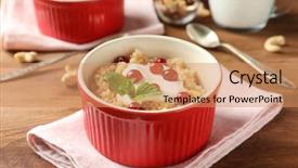  Presentation with quinoa - Beautiful presentation theme featuring benefit eating breakfast - ramekin with tasty quinoa backdrop and a coral colored foreground