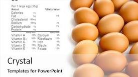  Presentation with nutrition facts - Presentation with benefit eating breakfast - raw eggs and list background and a white colored foreground