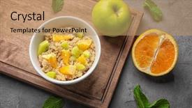  Presentation with quinoa - Presentation design consisting of benefit eating breakfast - tasty quinoa with fruits background and a coral colored foreground