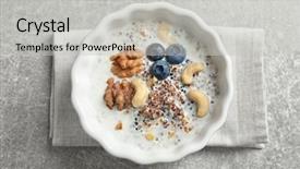  Presentation with quinoa - Slide deck with benefit eating breakfast - tasty quinoa with nuts background and a light gray colored foreground