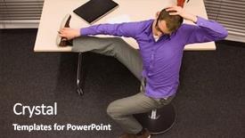  Presentation with desk - Slides enhanced with benefits exercise - man exercising during short break background and a dark gray colored foreground