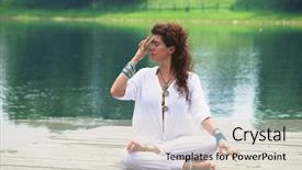  Presentation with techniques of improving health service delivery - Cool new PPT layouts with benefits exercise - young woman practice yoga breathing backdrop and a lemonade colored foreground