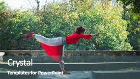  Presentation with auto body shop - Presentation theme enhanced with benefits exercise - young woman practice yoga outdoor background and a ocean colored foreground