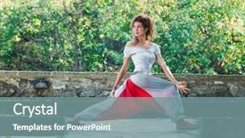  Presentation with woman body - Presentation having benefits exercise - young woman practice yoga torsion background and a gray colored foreground