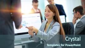  Presentation with leadership graphics - Cool new theme with benefits girl planning - young beautiful woman examines graphics backdrop and a  colored foreground