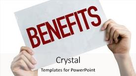  Presentation with benefit - Presentation theme enhanced with benefits placard isolated on white background and a white colored foreground