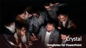  Presentation with team - Colorful slide set enhanced with benevolence - close up happy business team backdrop and a  colored foreground