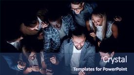  Presentation with team - Amazing slides having benevolence - close up happy business team backdrop and a ocean colored foreground