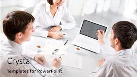  Presentation with young business people - Beautiful slides featuring benevolence - young business people discuss backdrop and a soft green colored foreground