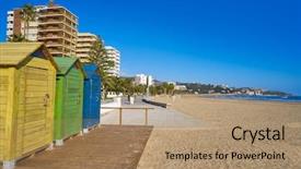  Presentation with footprints and sand beach - Audience pleasing slide deck consisting of benicassim torre sant vicent playa backdrop and a coral colored foreground