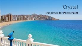  Presentation with mediterranean - Audience pleasing PPT layouts consisting of benidorm levante beach in alicante mediterranean of spain backdrop and a light blue colored foreground