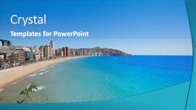  Presentation with mediterranean - Colorful PPT theme enhanced with benidorm levante beach in alicante mediterranean of spain backdrop and a teal colored foreground