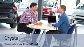  Presentation with car dealer - Presentation design featuring benifit sales - young man talking with car background and a light blue colored foreground