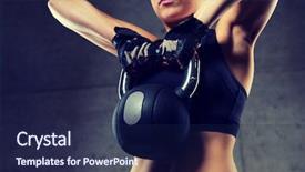  Presentation with woman sport - Presentation theme with bent - fitness sport exercising weightlifting background and a navy blue colored foreground