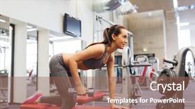  Presentation with woman sport - PPT layouts with bent - fitness sport training and people background and a coral colored foreground