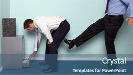  Presentation with photo - Colorful slide deck enhanced with bent - photo of a businessman bending backdrop and a  colored foreground