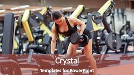  Presentation with flexing - PPT theme enhanced with bent - young woman flexing muscles background and a red colored foreground