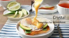  Presentation with sauce - Theme with bento - pouring hollandaise sauce onto egg background and a coral colored foreground