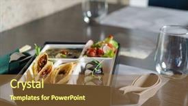  Presentation with restaurant - PPT theme featuring bento box in japanese restaurant background and a tawny brown colored foreground