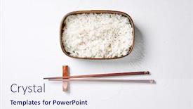  Presentation with chopsticks - PPT theme having bento-box-with-rice background and a sky blue colored foreground