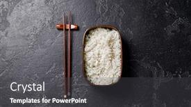  Presentation with chopsticks - Amazing PPT theme having bento-box-with-rice backdrop and a dark gray colored foreground