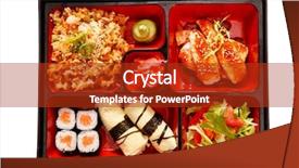  Presentation with japan food - Slide deck featuring her foot during sport work background and a gray colored foreground.