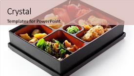  Presentation with lunch - Colorful PPT layouts enhanced with bento lunch - sushi salad backdrop and a coral colored foreground