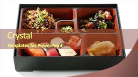  Presentation with sushi - Audience pleasing PPT layouts consisting of bento lunch - sushi salad backdrop and a tawny brown colored foreground