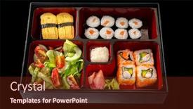  Presentation with japanese style - Cool new presentation design with bento-lunch-shaki-maki-uramaki backdrop and a tawny brown colored foreground