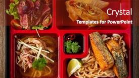  Presentation with japanese ramen - PPT theme consisting of bento-with-dumplings-and-salad background and a tawny brown colored foreground