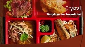  Presentation with japanese ramen - Theme enhanced with bento-with-dumplings-and-salad background and a tawny brown colored foreground