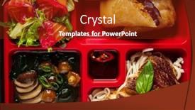  Presentation with japanese ramen - Presentation theme with bento-with-dumplings-and-salad background and a tawny brown colored foreground