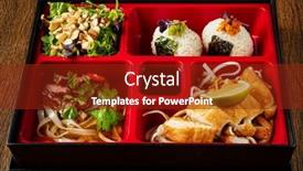  Presentation with japanese ramen - Slide deck consisting of bento-with-dumplings-and-salad background and a tawny brown colored foreground