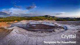  Presentation with volcanoes - Slide set consisting of landscape with muddy volcanoes background and a gray colored foreground