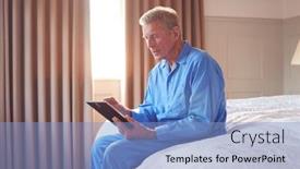  Presentation with frame - Theme featuring bereaved-senior-man-sitting background and a light blue colored foreground