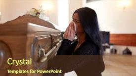  Presentation with people crying - Cool new PPT theme with bereavement - people and mourning concept backdrop and a tawny brown colored foreground