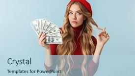  Presentation with blue and red - PPT theme consisting of beret holding bunch of money background and a sky blue colored foreground