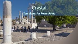  Presentation with cultural heritage - Presentation theme having bergama-turkey-august-16-2011 background and a ocean colored foreground